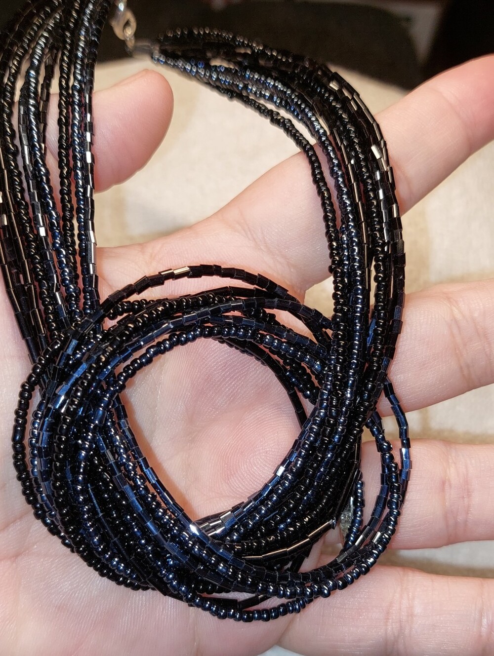 Black Multi-Strand Seed Bead Necklace - Women Jewelry